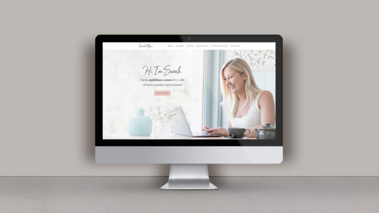 a mockup of the website of Sarah J Flynn on an iMac